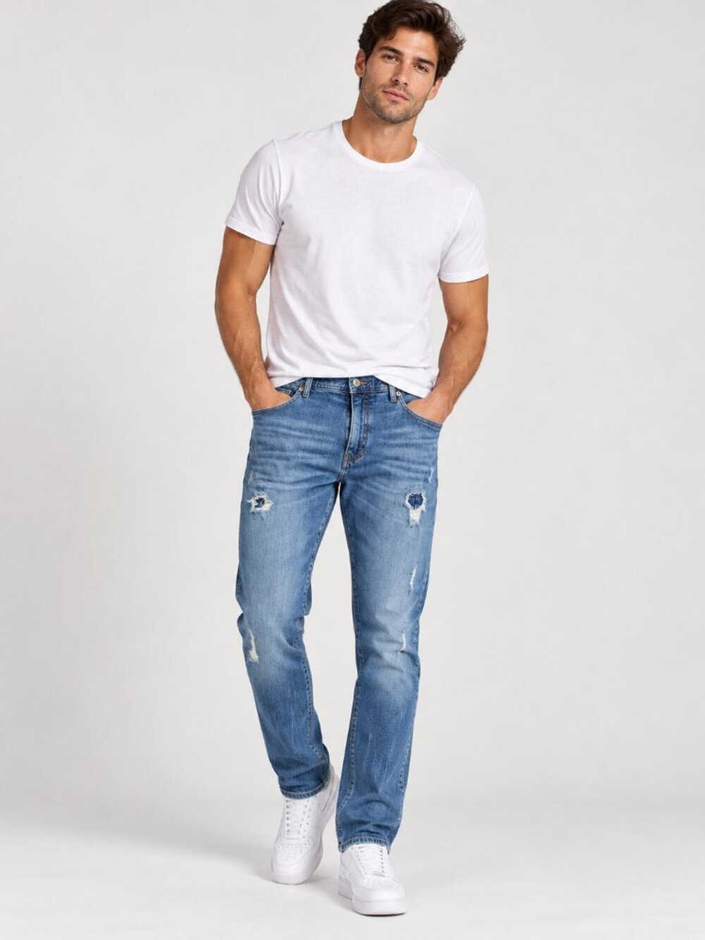 2/$30 Like New Armani Exchange Mens Skinny Jeans — Medium Blue Distressed